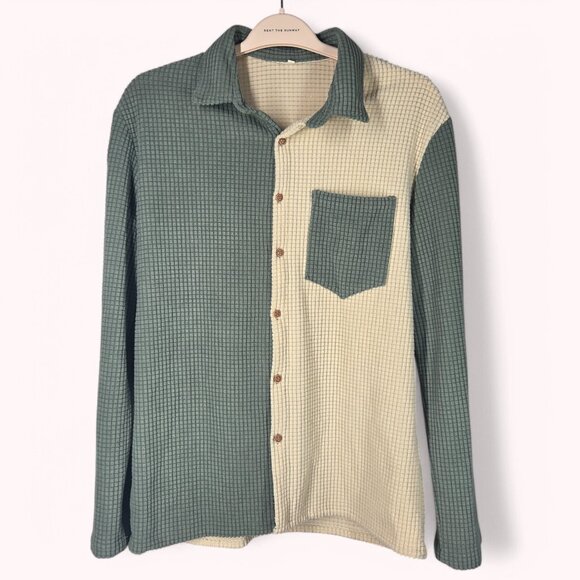 Waffle Corduroy Green and Cream Shirt - Picture 1 of 4